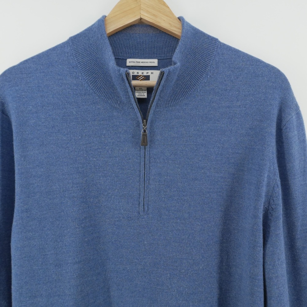 Joseph Abboud Quarter Zip Sweater Mens XL Blue Extra Fine Merino Wool Mock Neck